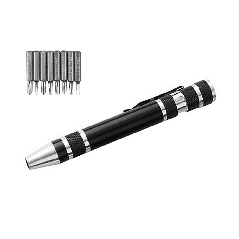 Schraubendreher Pen Style in schwarz mit 8 Schraubköpfen